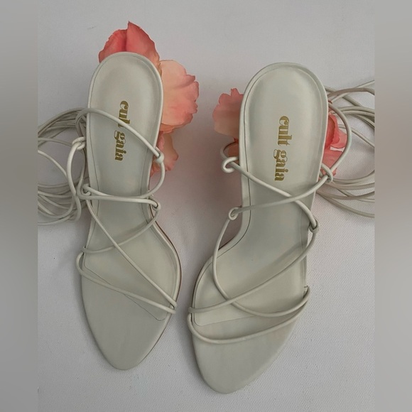 Cult Gaia Off White Effie Flower Petal Heel Strappy Sandals 36 6 Lace Up Wedding - Picture 11 of 13